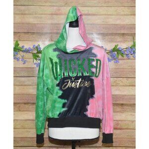 Justice Girls Wicked Movie Hoodie Sweatshirt Size L 12/14 Soft Velour Green Pink